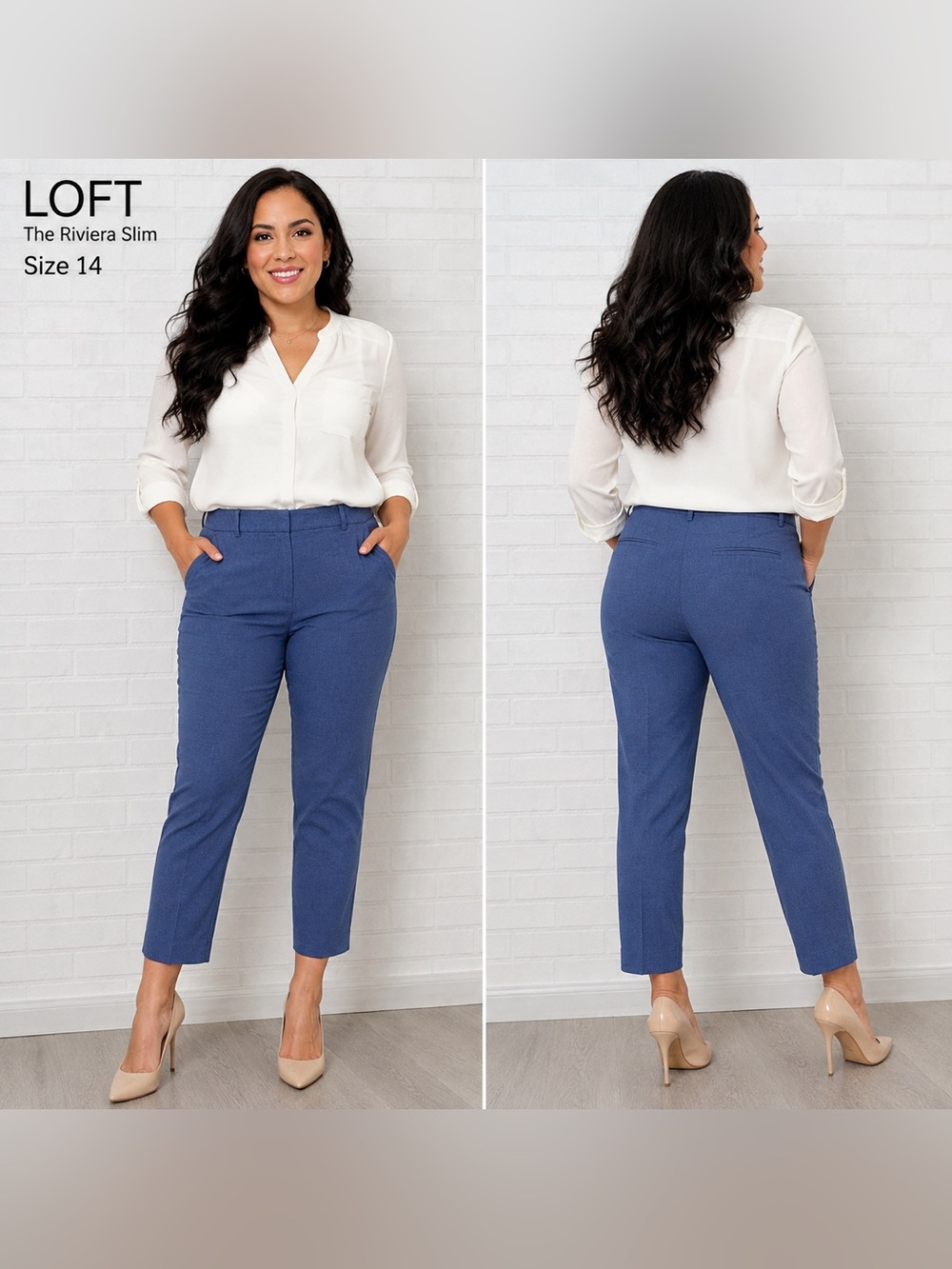 LOFT The Riviera Slim Pants Women’s Size 14 Blue Stretch Ankle Pants